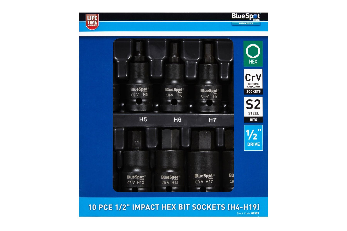 10 PCE 1/2" IMPACT HEX BIT SOCKETS (H4-H19)
