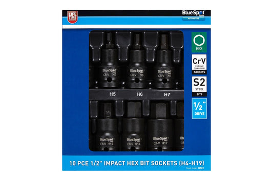 10 PCE 1/2" IMPACT HEX BIT SOCKETS (H4-H19)
