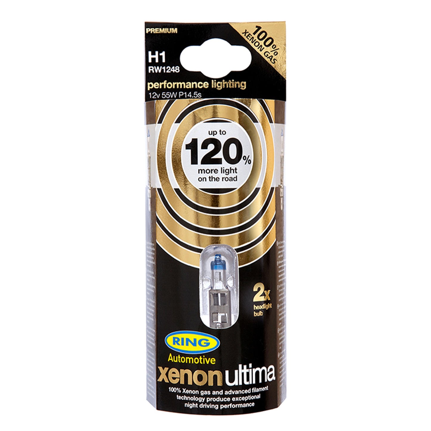 RING - H1 XENON ULTIMA +120% Uprated Headlight Bulbs 12v 55w ~RW1248~ (TWIN PACK)