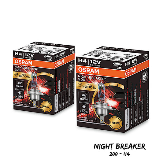 Osram Night Breaker 200 H4 Car Headlight Bulbs +200% Upgrade Headlamps X 2 Boxes