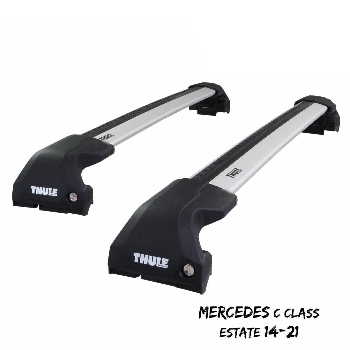 Thule WingBar Edge Silver Roof Bars Set for Mercedes C Class Estate 14-21 Rails