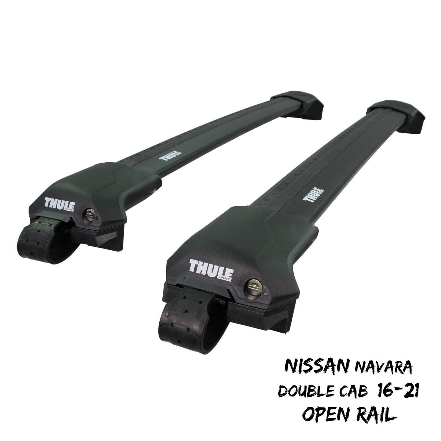 Thule WingBar Edge Black Roof Bars for Nissan Navara Dbl Cab 16-21 Open Rails