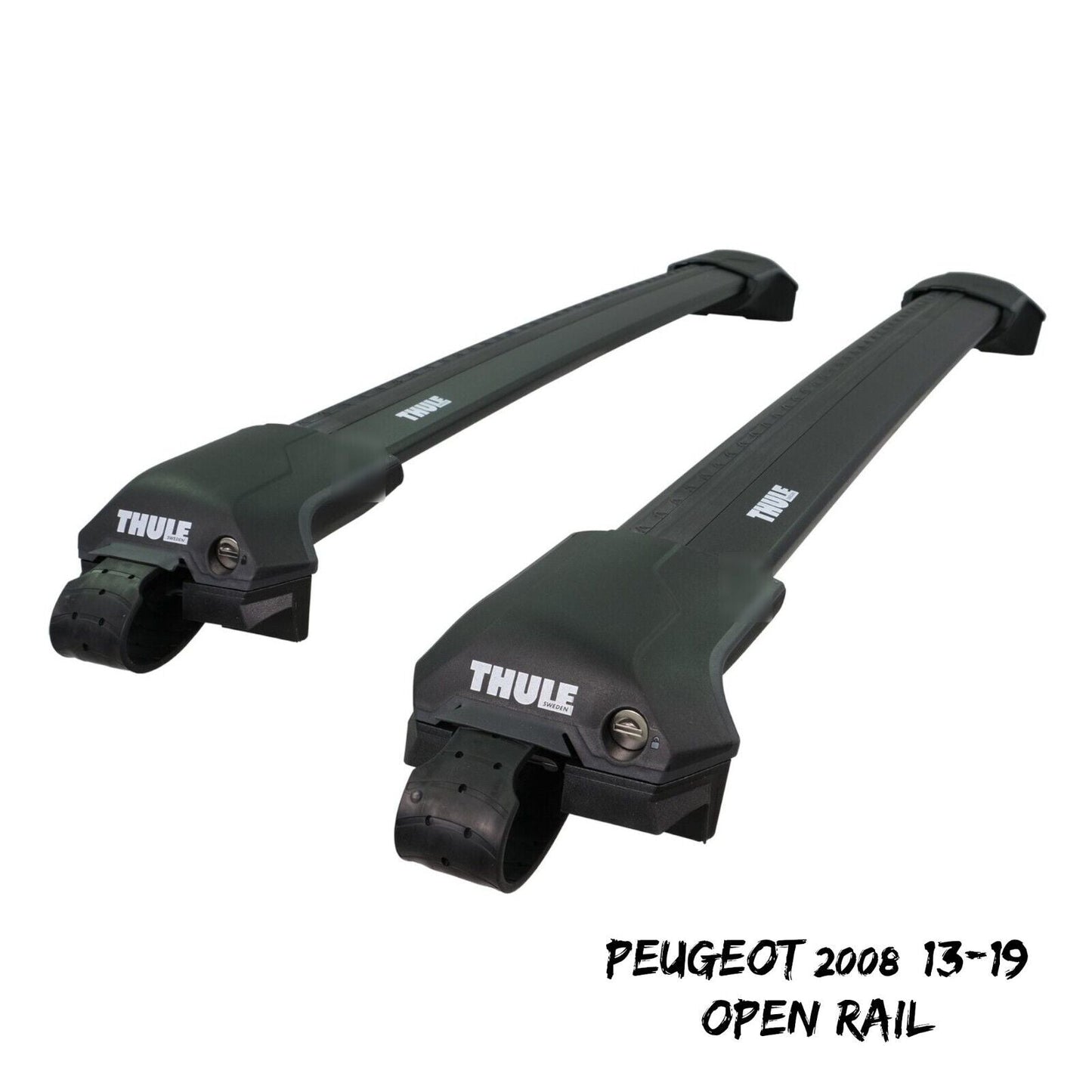 Thule WingBar Edge Black Roof Bars Peugeot 2008 13-19 Open Rails Aluminium Aero