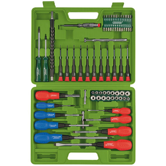 Draper 04459 70pc Screwdriver Socket & Bit Set Precision Torx Hex Mains Tester