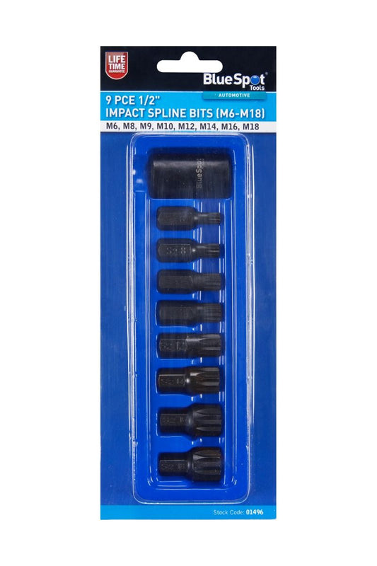 9 PCE 1/2" IMPACT SPLINE BITS (M6-M18)