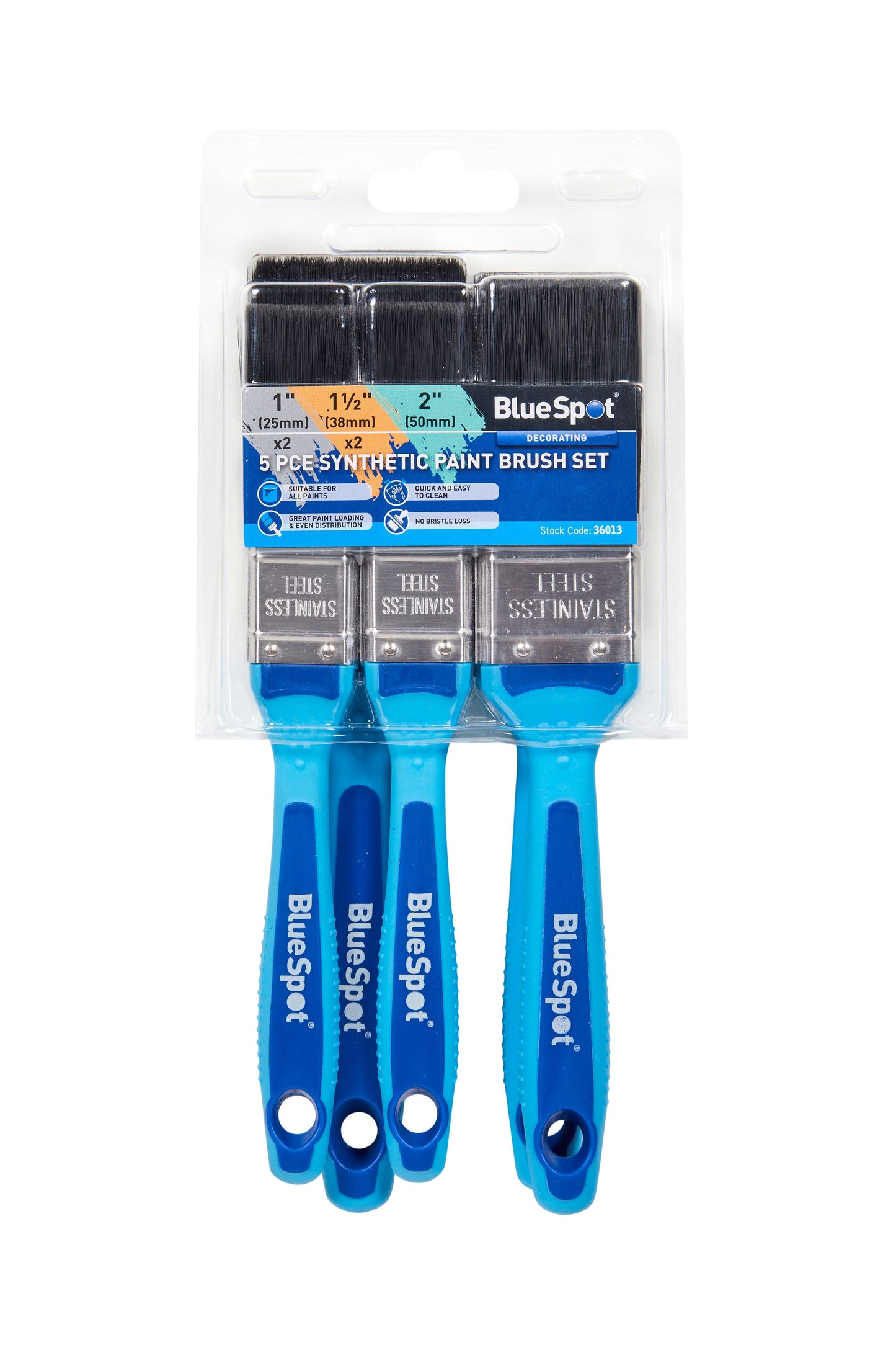 5 PCE SYNTHETIC PAINT BRUSH SET WITH SOFT GRIP HANDLE (2 PCE 1", 2 PCE 1 1/2", 1 PCE 2")