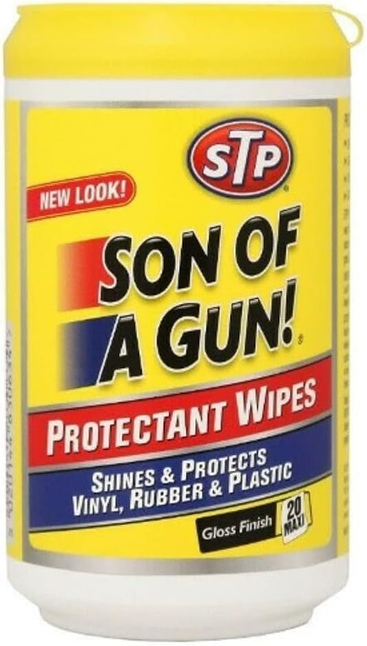 STP Son Of A Gun Protectant Car Cleaning Wipes Plastic Gloss Finish Tub of 20