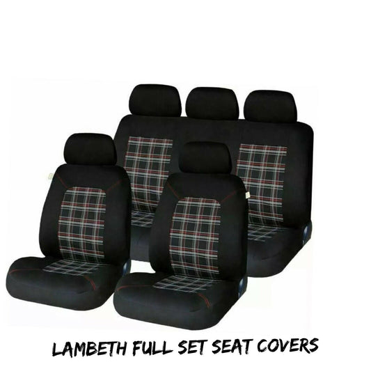 Universal Lambeth Car Washable Checked Seat Cover Full Set Front Rear Protection