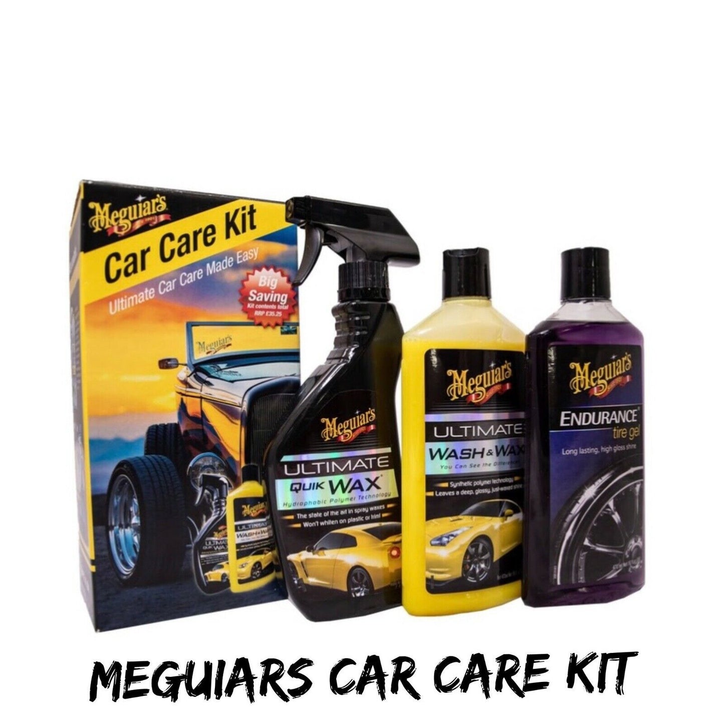 Meguiar's Car Care Kit - Ultimate Wash & Wax, Quik Wax, High Gloss Tyre Gel