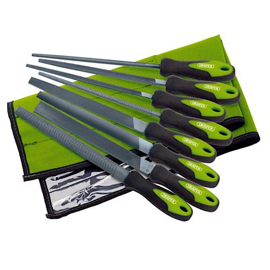 Draper 8106G/8 200mm Soft Grip Engineers File and Rasp Set Green 8pc