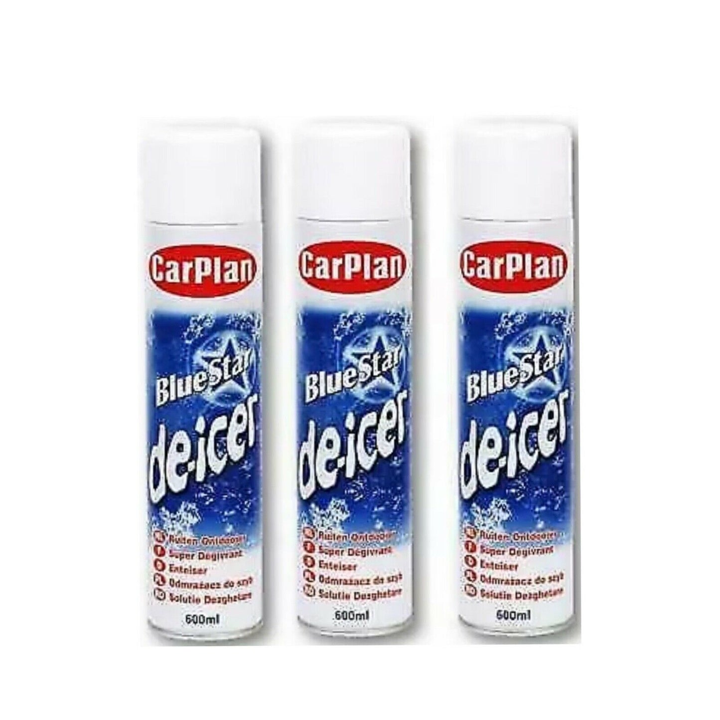 3x CarPlan SDI600 Blue Star De-Icer Aerosol 600ml Winter Windscreen Protection