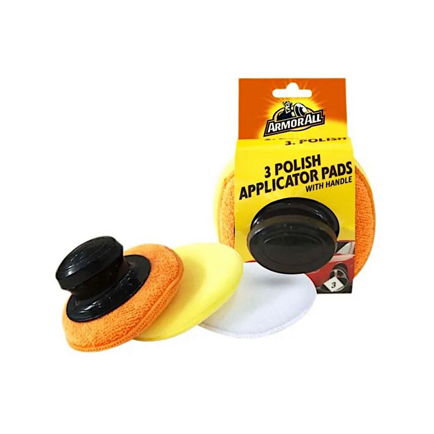 Armorall Car Valeting Detailing 3 Polish Applicator Pads With Handle