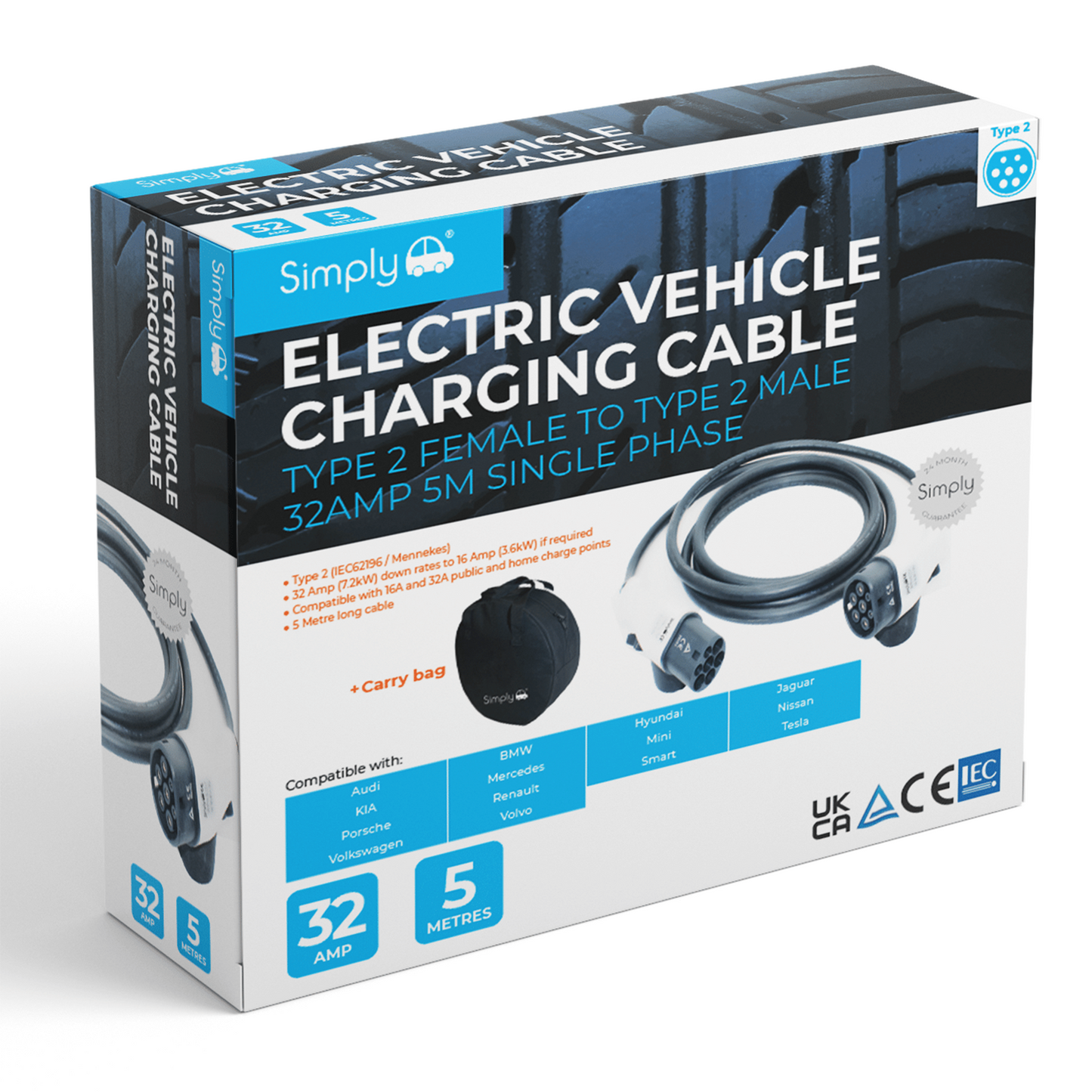 Electric Vehicle Charging Cable Type 2 Female- Type 2 Male