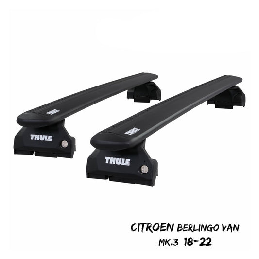 Thule Aluminium WingBar Evo Black Roof Bars Set Citroen Berlingo Van Mk.3 18-22