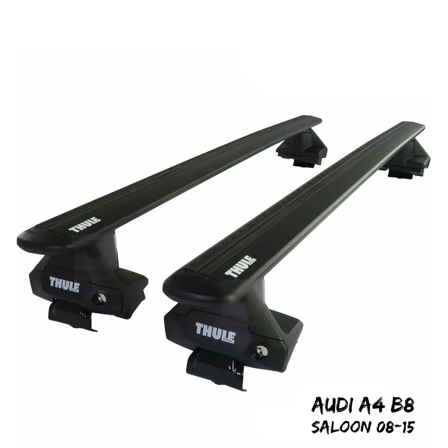 Thule Aluminium WingBar Evo Black Roof Bars Set to fit Audi A4 B8 Saloon 08-15