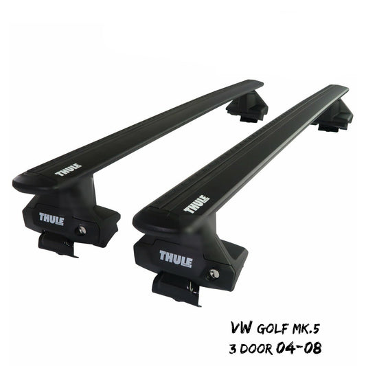 Thule Aluminium WingBar Evo Black Roof Bars Set to fit VW Golf Mk.5 3 Door 04-08