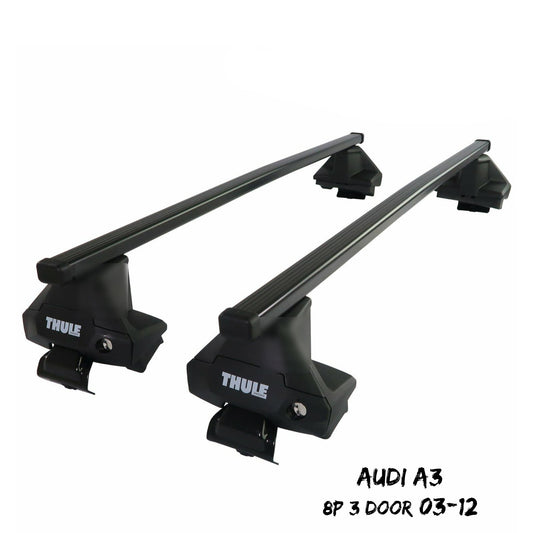 Thule Steel SquareBar Evo Roof Bars Set to fit Audi A3 8P 3 Door 03-12 Lockable