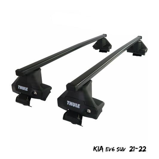 Thule Steel SquareBar Evo Roof Bars Set to fit Kia EV6 SUV 21-22 Lockable Pair