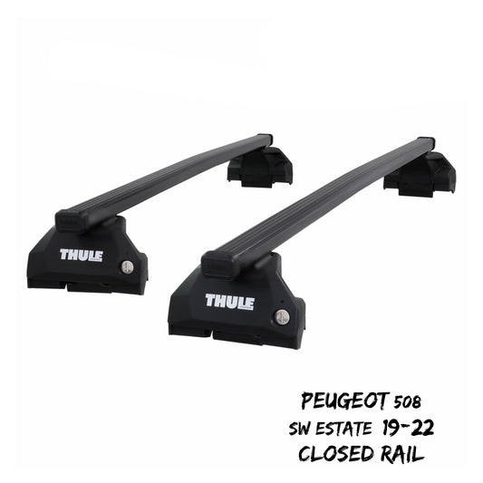 Thule Steel SquareBar Evo Roof Bars for Peugeot 508 SW Estate 19-22 Closed Rail