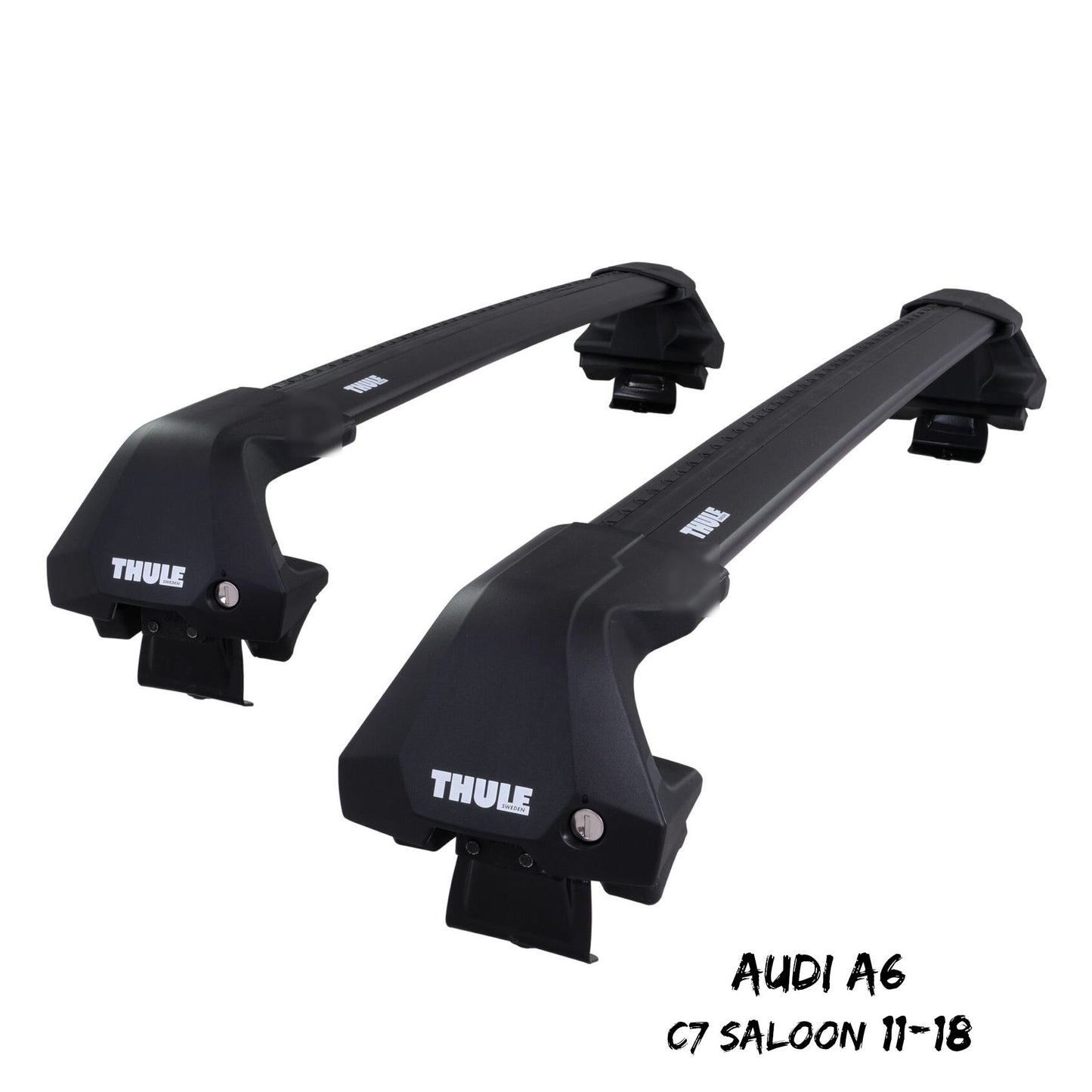 Thule WingBar Edge Black Aluminium Roof Bars Set to fit Audi A6 Saloon C7 11-18