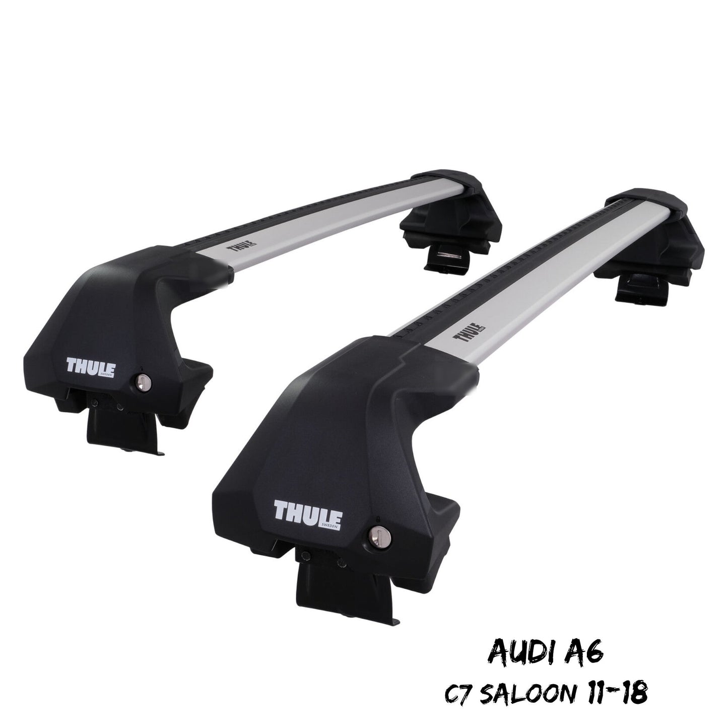 Thule WingBar Edge Silver Aluminium Roof Bars Set to fit Audi A6 Saloon C7 11-18