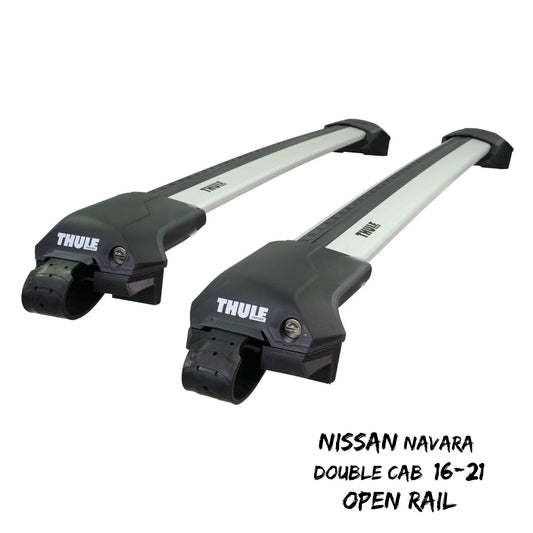 Thule WingBar Edge Silver Roof Bars for Nissan Navara Dbl Cab 16-21 Open Rails