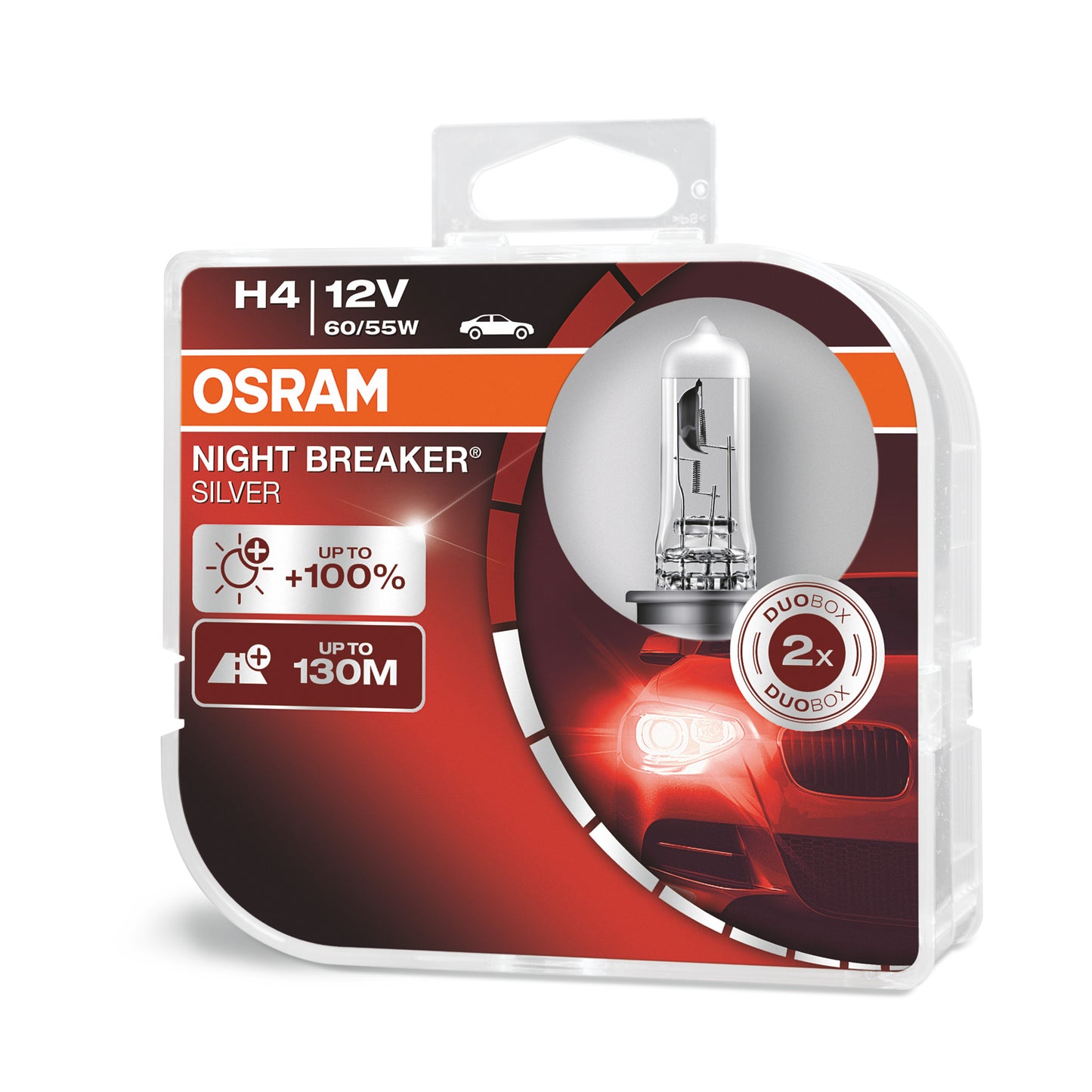 OSRAM H4 472 12V 60/55W Night Breaker Silver +100% Car Headlight Bulbs Twin Pack