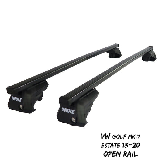 Thule Steel SquareBar Evo Roof Bars Set fit VW Golf Mk.7 Estate 13-20 Open Rail