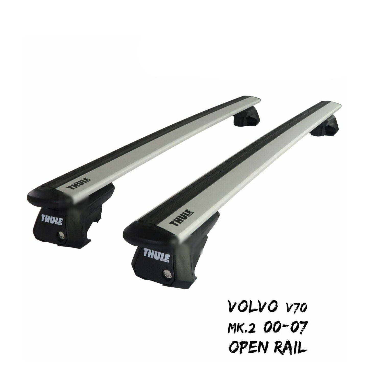 Thule Alu WingBar Evo Silver Roof Bars Set to fit Volvo V70 Mk.2 00-07 Open Rail