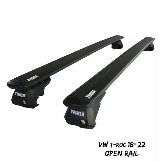 Thule Aluminium WingBar Evo Black Roof Bars Set to fit VW T-Roc 18-22 Open Rail