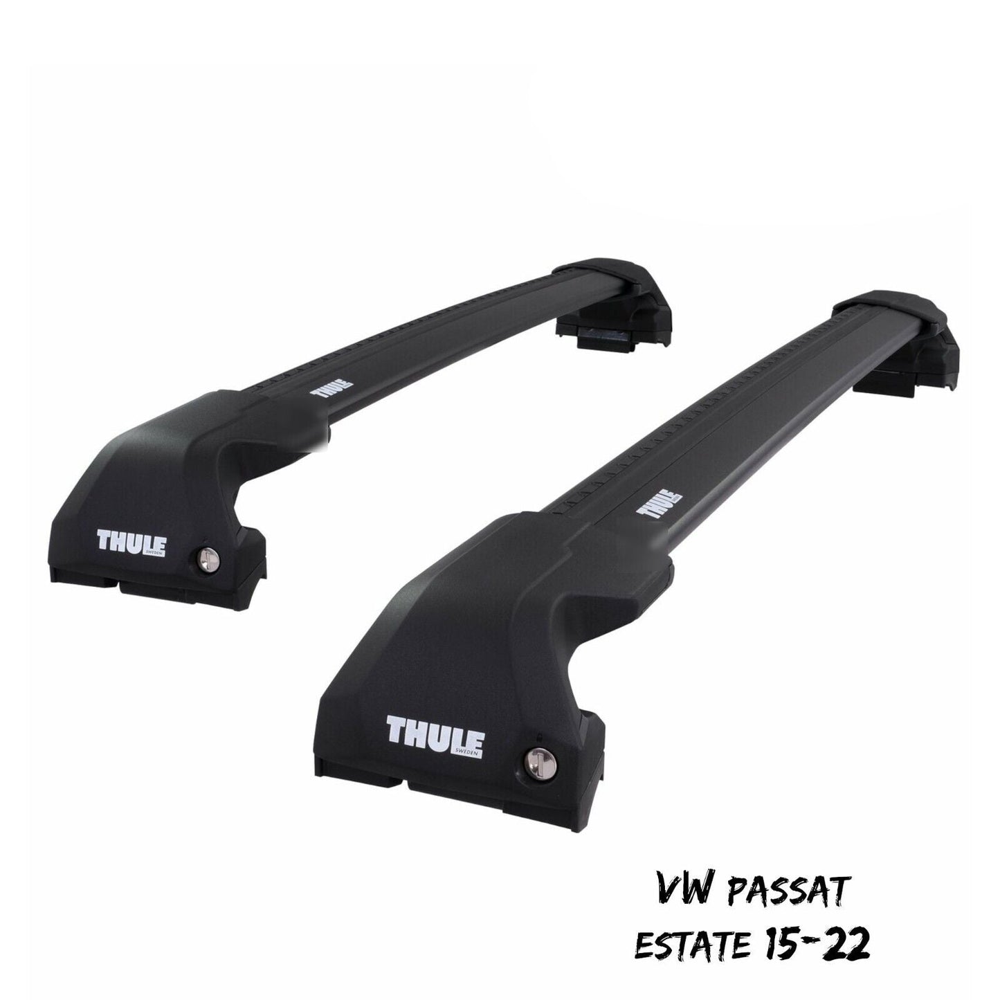 Thule WingBar Edge Black Aluminium Roof Bars to fit VW Passat Estate 15-22 Rails