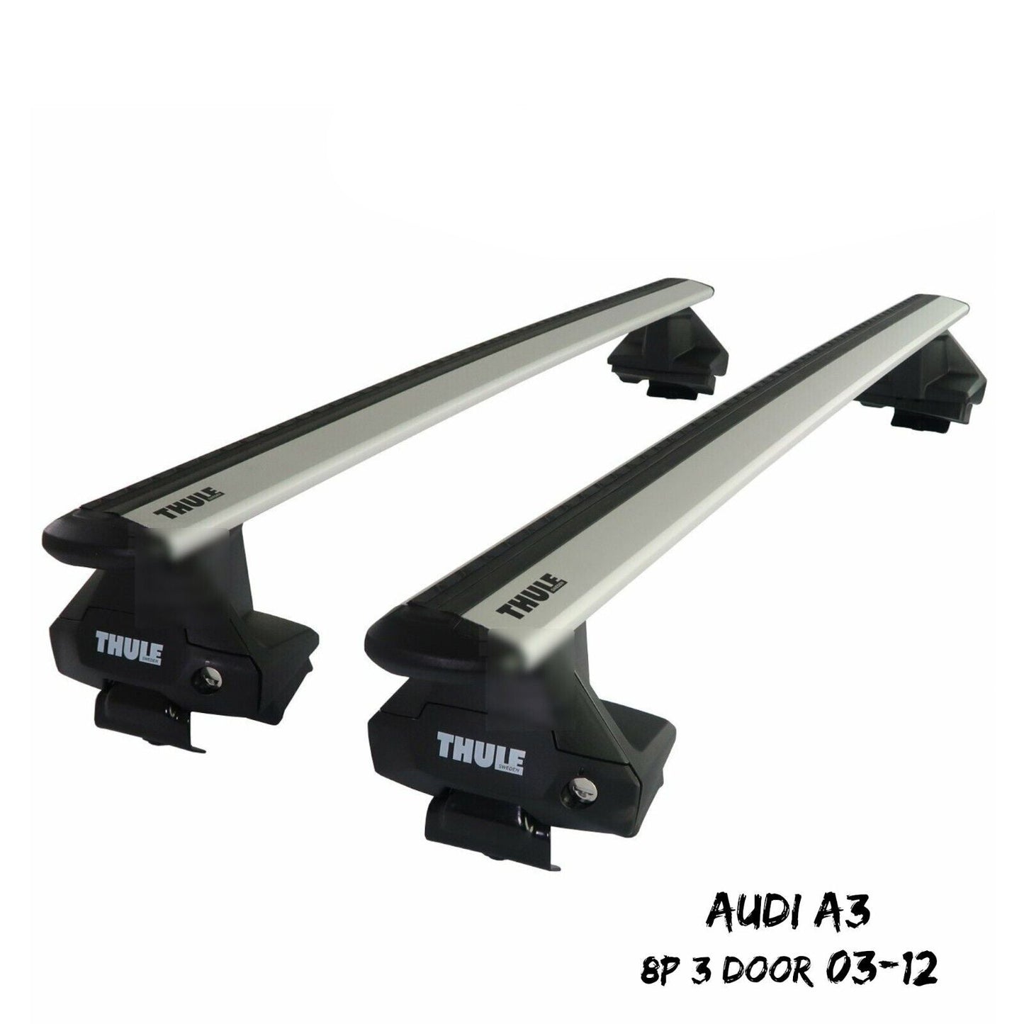 Thule Aluminium WingBar Evo Silver Roof Bars Set to fit Audi A3 8P 3 Door 03-12