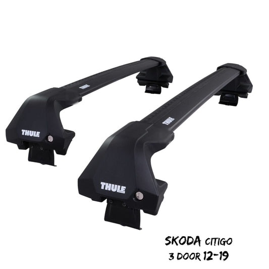 Thule WingBar Edge Black Aluminium Roof Bars Set for Skoda Citigo 3 Door 12-19