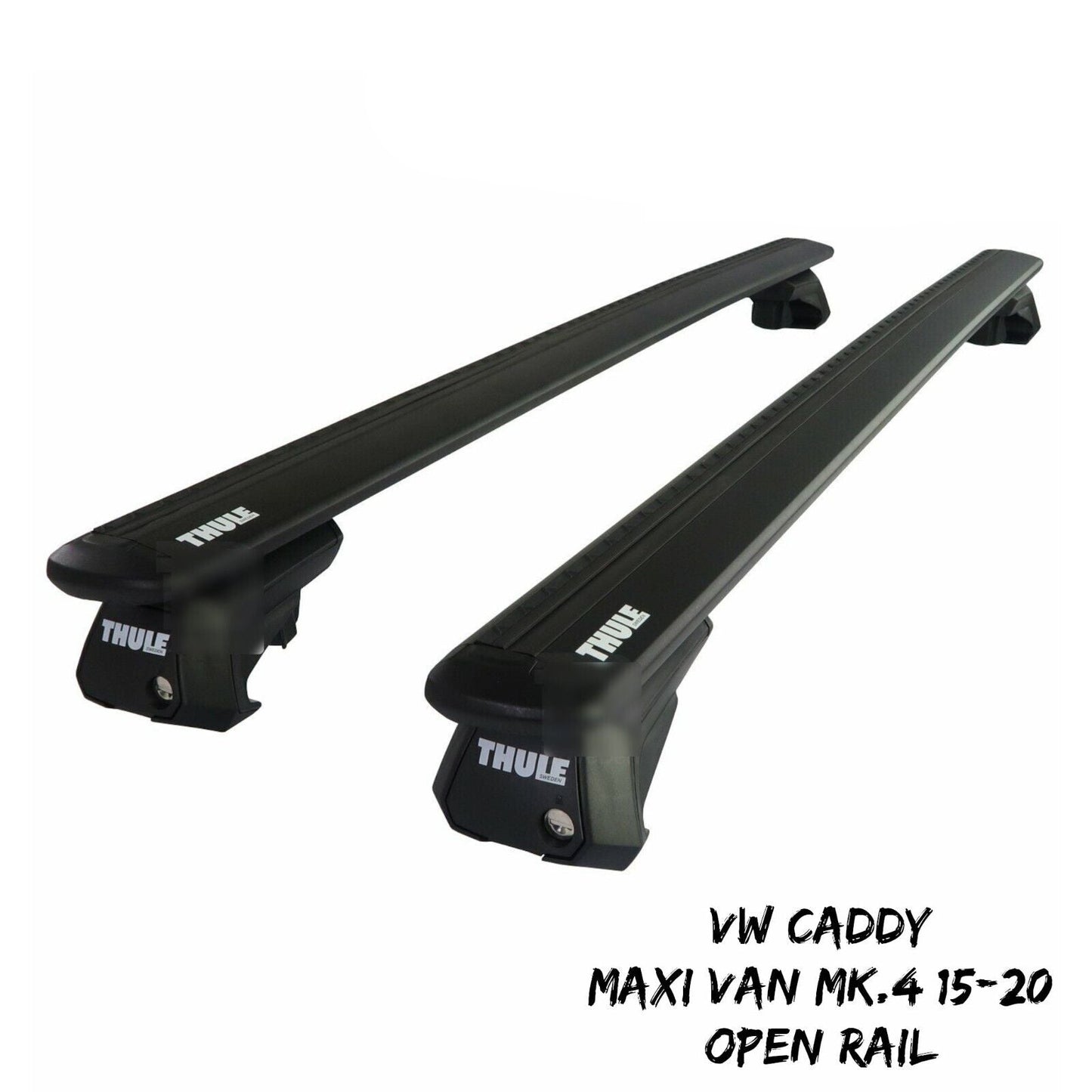 Thule Alu WingBar Evo Black Roof Bars Set for VW Caddy Van Mk.4 15-20 Open Rail