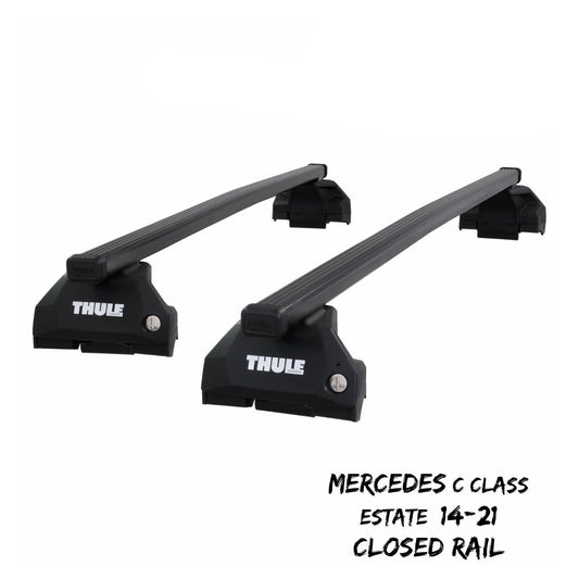 Thule Steel SquareBar Evo Roof Bars Mercedes C Class Estate 14-21 Closed Rail