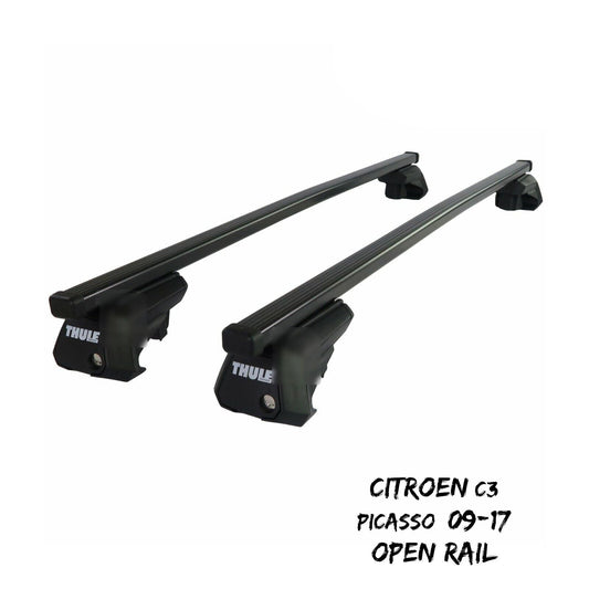 Thule Steel SquareBar Evo Roof Bars Set fit Citroen C3 Picasso 09-17 Open Rail