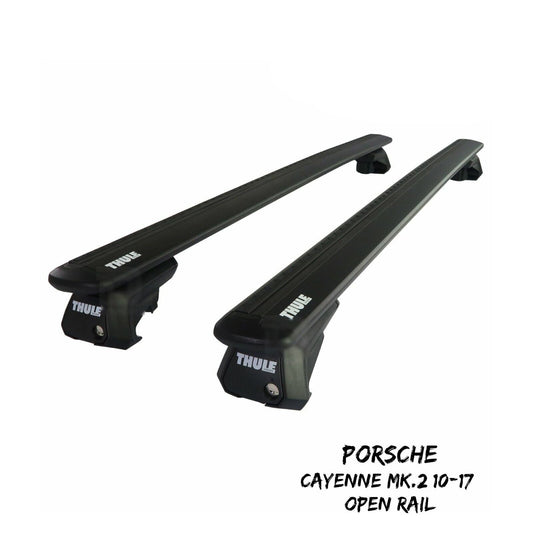 Thule Alu WingBar Evo Black Roof Bars fit Porsche Cayenne Mk.2 10-17 Open Rail