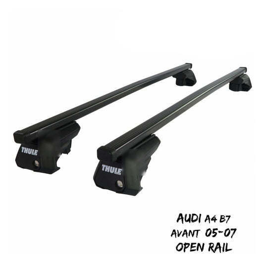 Thule Steel SquareBar Evo Roof Bars Set to fit Audi A4 B7 Avant 05-07 Open Rail