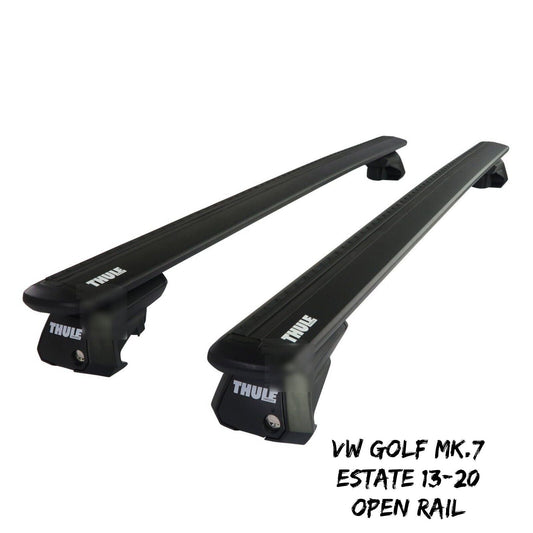 Thule Alu WingBar Evo Black Roof Bars to fit VW Golf Mk.7 Estate 13-20 Open Rail