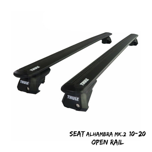 Thule Alu WingBar Evo Black Roof Bars to fit Seat Alhambra Mk.2 10-20 Open Rail