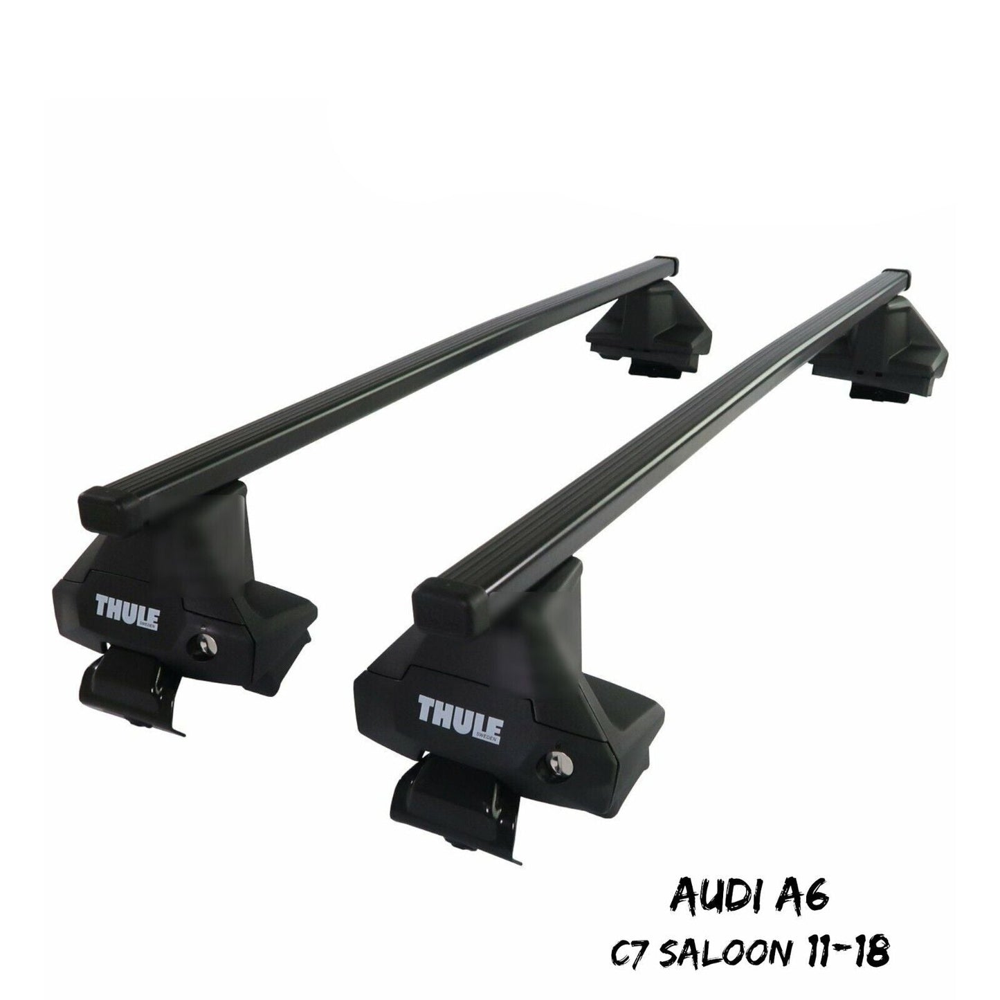 Thule Steel SquareBar Evo Roof Bars Set to fit Audi A6 C7 Saloon 11-18 Lockable