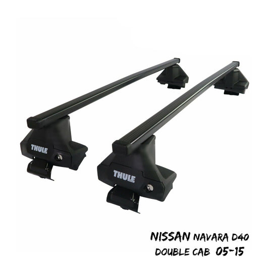 Thule Steel SquareBar Evo Roof Bar Set to fit Nissan Navara Double Cab D40 05-15