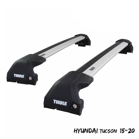 Thule WingBar Edge Silver Aluminium Roof Bars Set for Hyundai Tucson 15-20 Rails