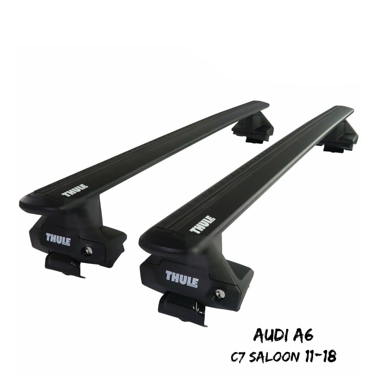 Thule Aluminium WingBar Evo Black Roof Bars Set to fit Audi A6 C7 Saloon 11-18