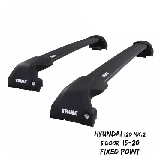 Thule WingBar Edge Black Roof Bars Hyundai i20 Mk.2 5 Door 15-20 Fixed Point