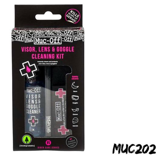 Muc Off Helmet Visor Goggle Cleaner 32ml Microfibre Cloth Bag Cleaning Kit Set