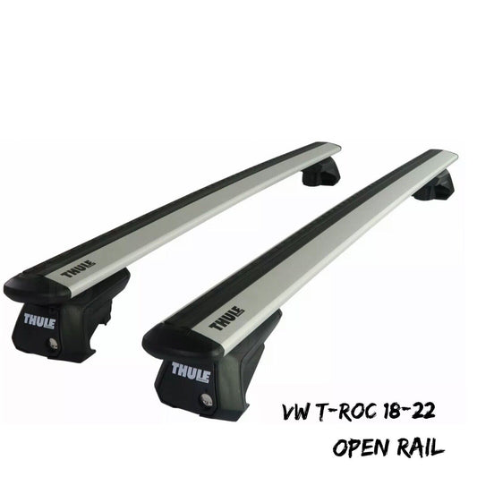 Thule Aluminium WingBar Evo Silver Roof Bars Set to fit VW T-Roc 18-22 Open Rail