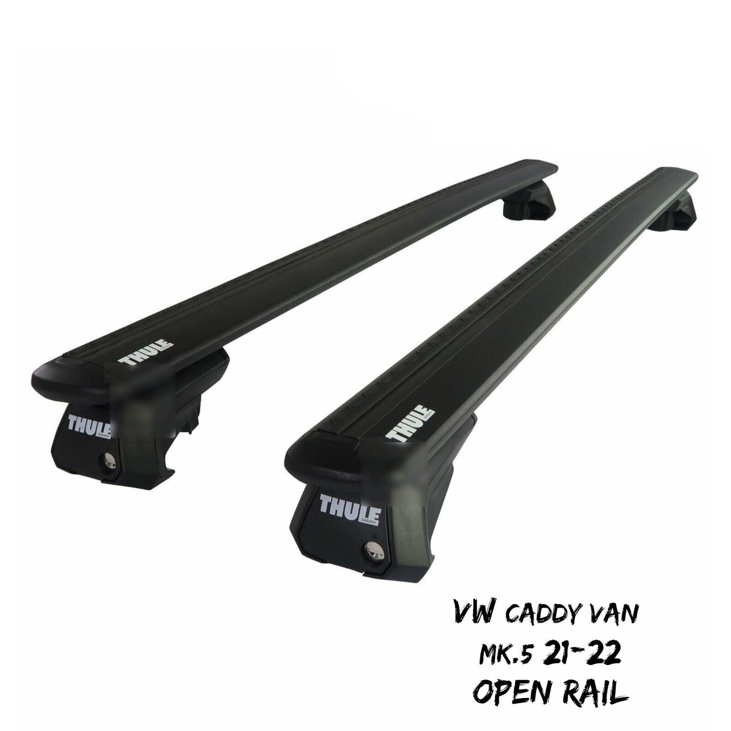 Thule Aluminium WingBar Evo Black Roof Bars for VW Caddy Van Mk5 21-22 Open Rail