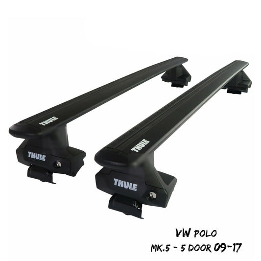 Thule Aluminium WingBar Evo Black Roof Bars Set to fit VW Polo Mk.5 5 Door 09-17