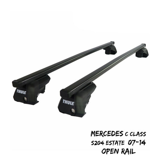 Thule Steel SquareBar Evo Roof Bars Mercedes C Class S204 Estate 07-14 Open Rail